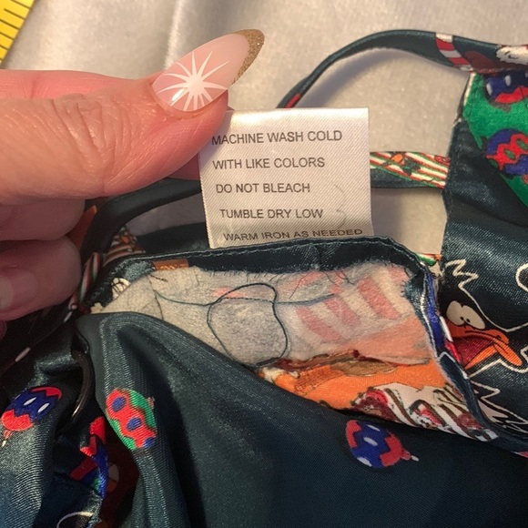 Vintage Looney Tunes hunter green size medium pajama slip dress Y2K Christmas - Picture 7 of 7